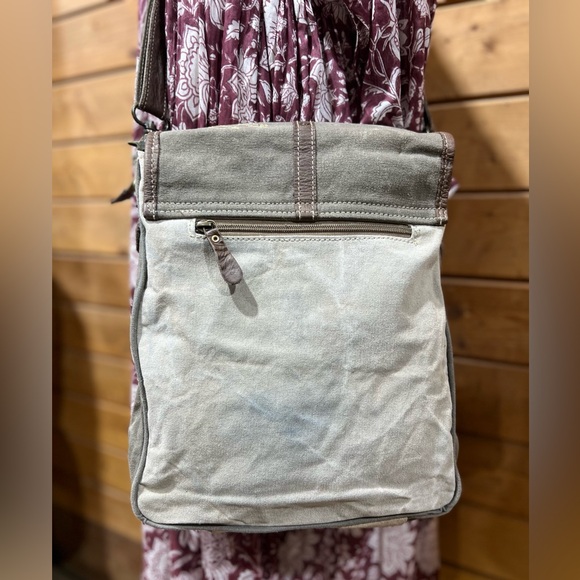 Myra Bag Crossbody Messenger – Canvas & Leather Military Stamp Rustic Boho Style - Picture 4 of 16